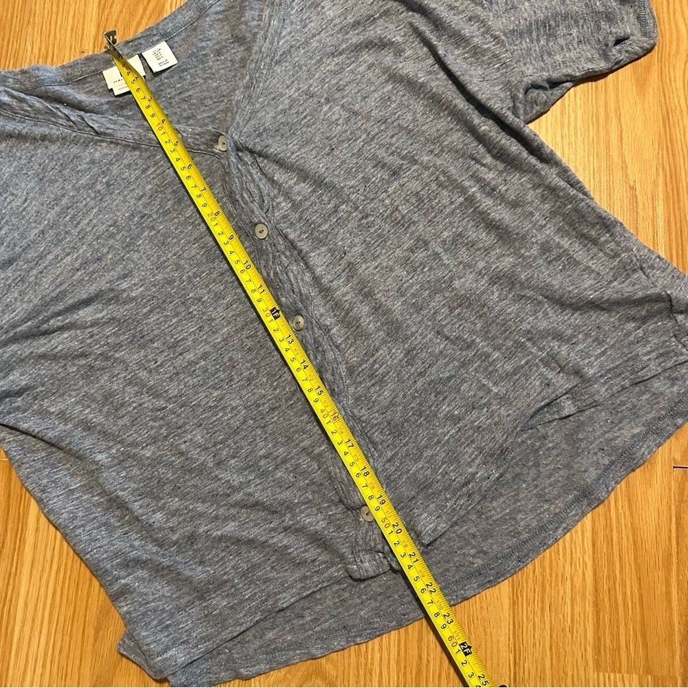 Halston 100% linen gray blue slub cotton feel button short sleeve baggy shirt L - Picture 6 of 7